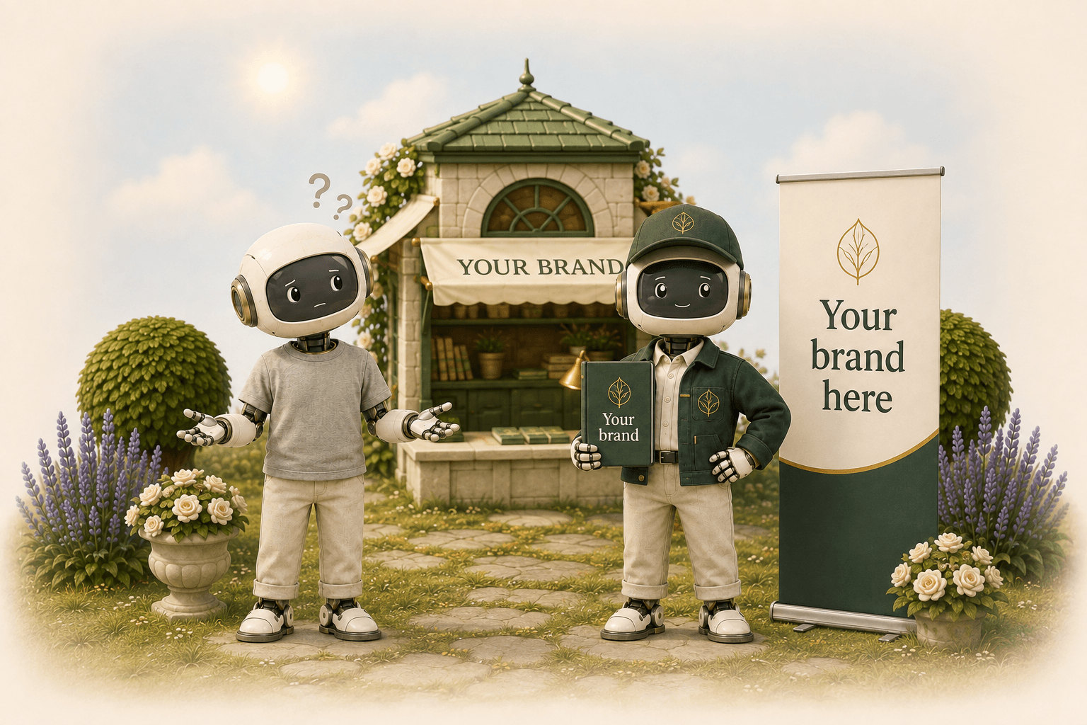 A robot learning its business’s brand in the Heartlands garden.